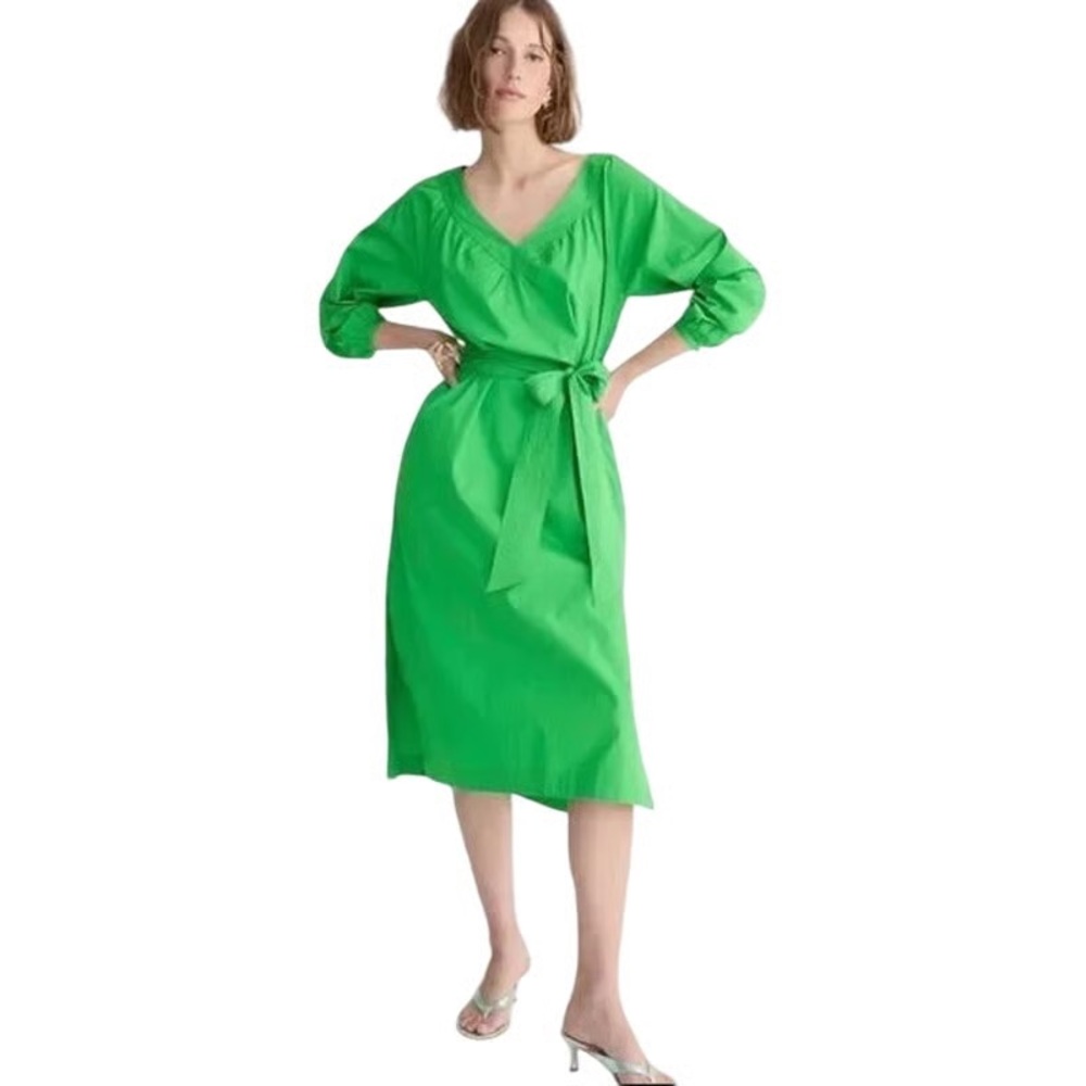 J.Crew Lime Poplin Midi Tie-Waist Dress